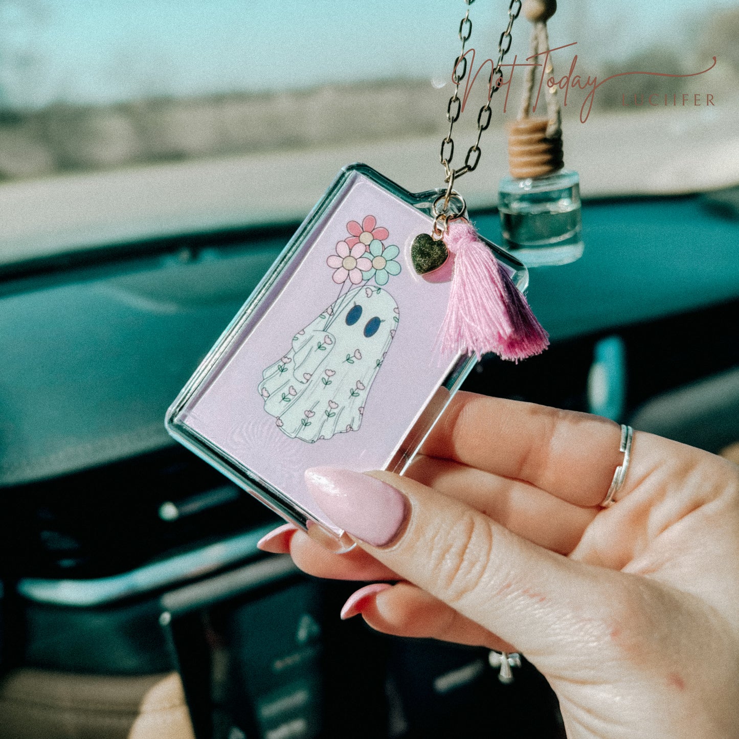 Spooky Spring Floral Ghost Car Charm