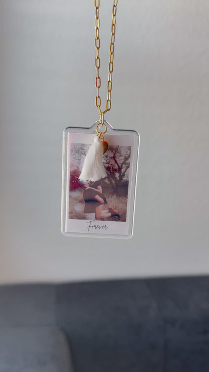 Personalized Car Charm Rearview Picture Hanger Featuring Paperclip Chain